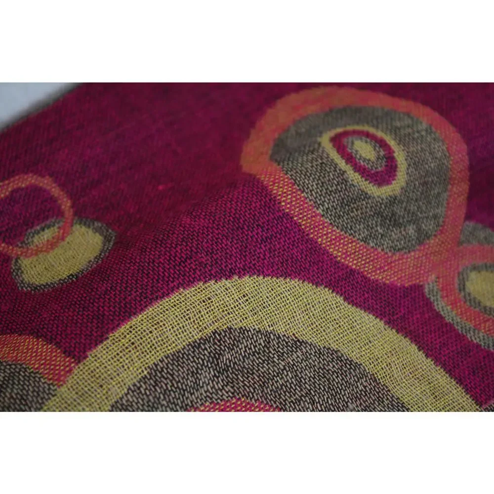 Vintage Y2K Pashmina Silk Scarf Wrap Pink Abstract Circles Fringe 60x28